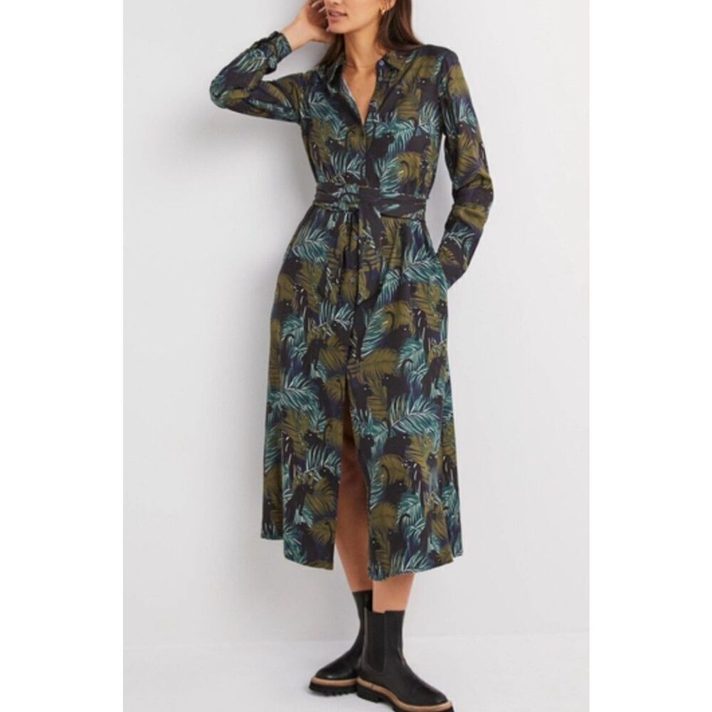 Boden long-sleeve midi shirt dress panthers tropical print size 6R